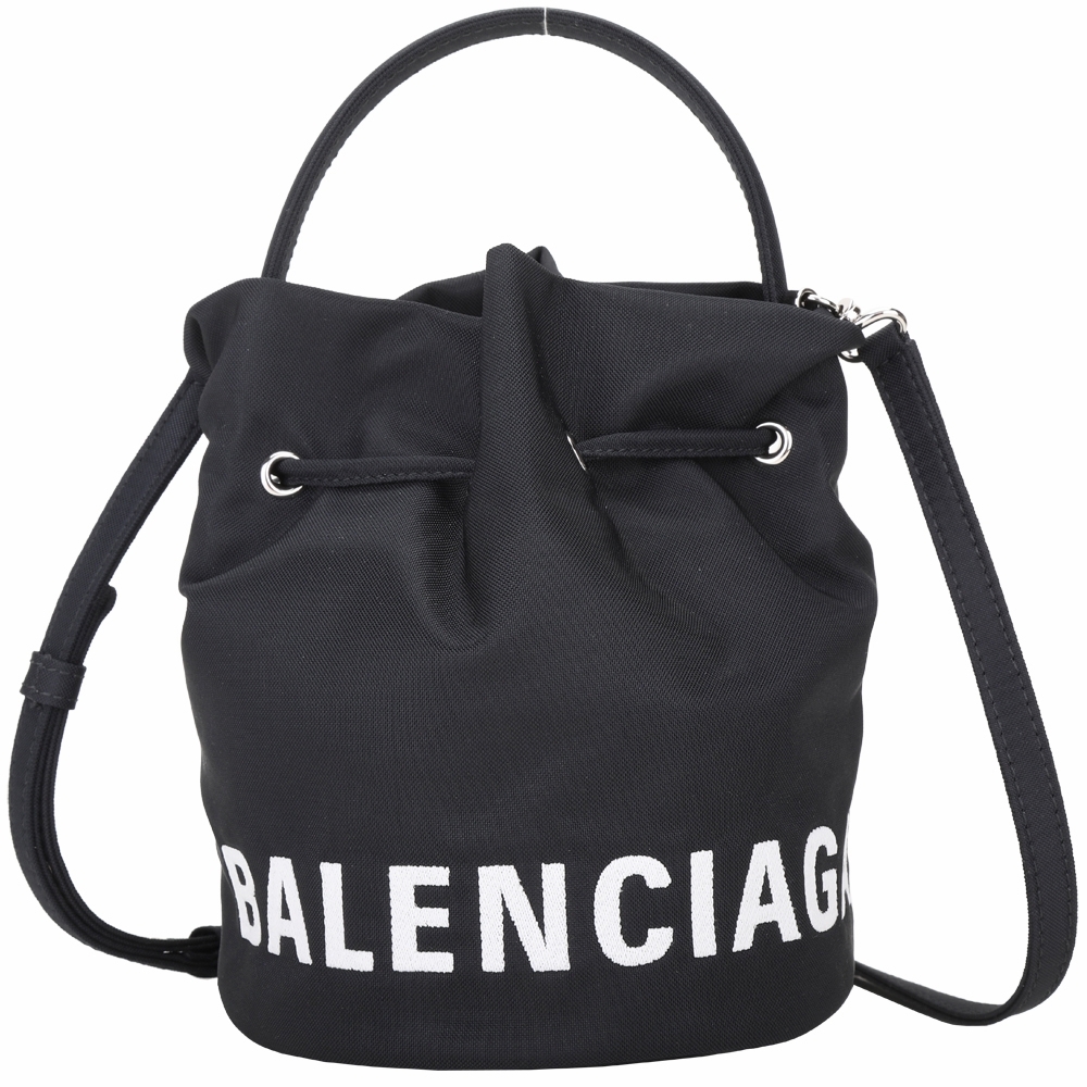 BALENCIAGA Wheel XS 字母刺繡尼龍手提/斜背水桶包(黑色)