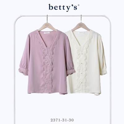 betty’s貝蒂思 V領蕾絲壓線五分袖雪紡上衣(共二色)