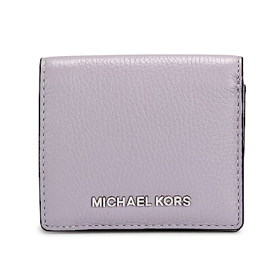 MICHAEL KORS JET SET 銀LOGO荔枝紋皮革壓釦短夾-淡紫色