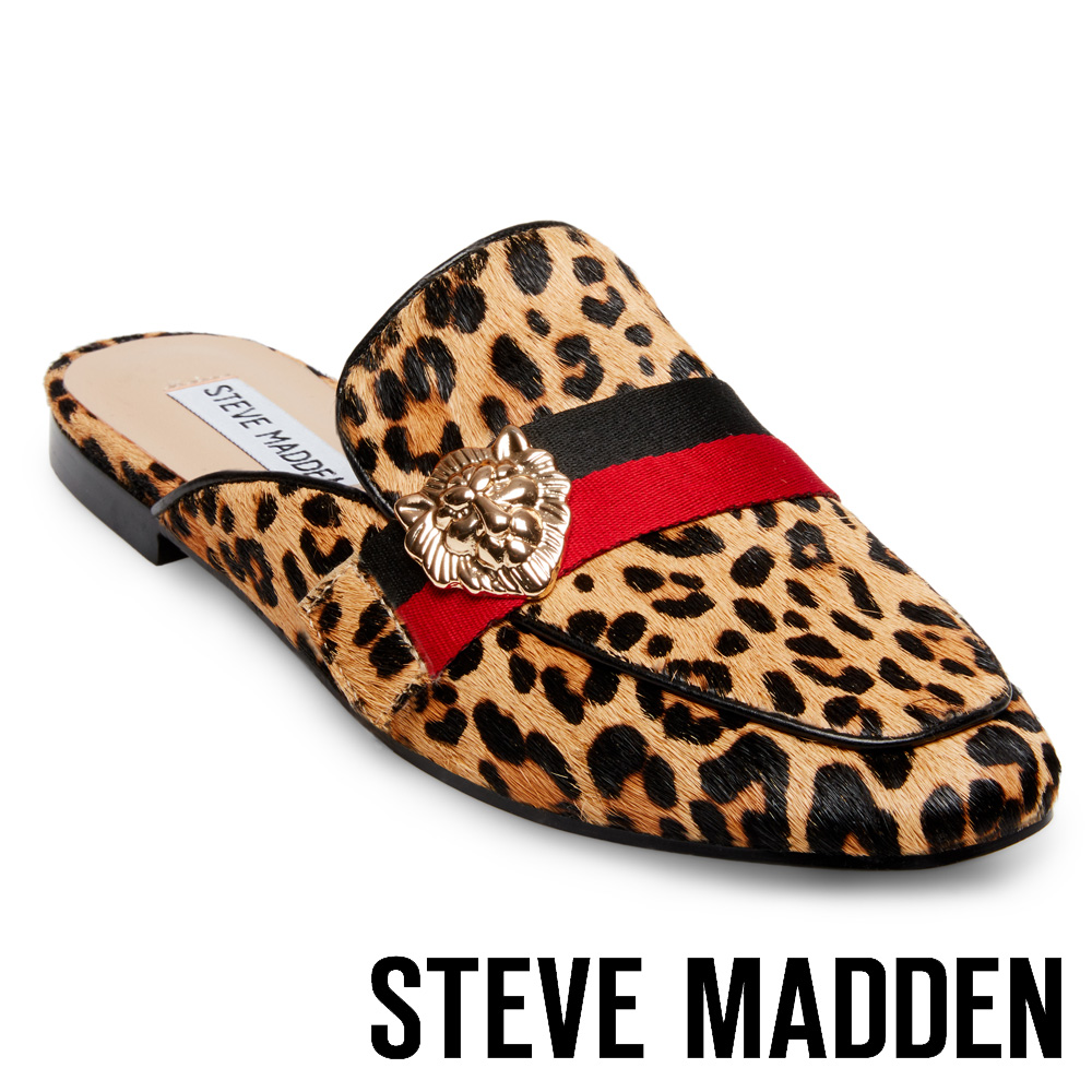 STEVE MADDEN-KARISMA 獅子飾扣真皮低跟穆勒鞋-豹紋
