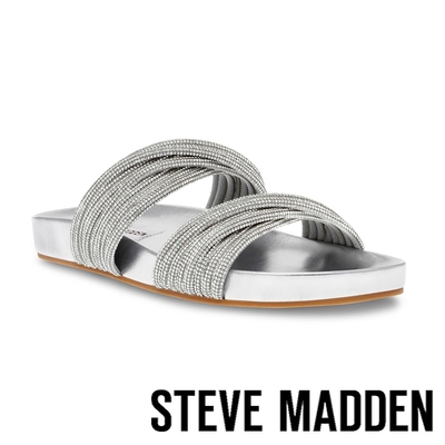 STEVE MADDEN-JOURNEE 交疊鑽面雙帶拖鞋-銀色