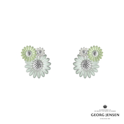 Georg Jensen 喬治傑生 Daisy x Stine Goya 耳環-純銀電鍍銠, 綠色和白色琺瑯