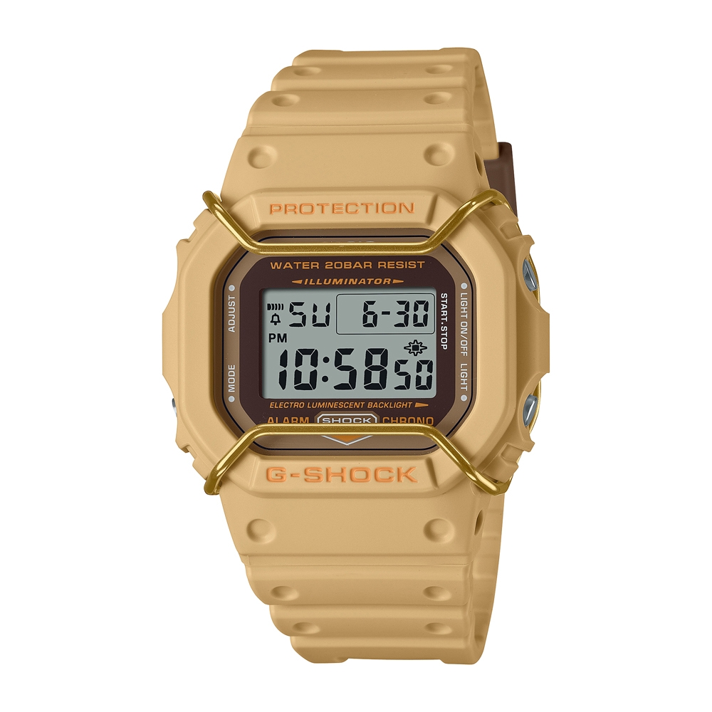 CASIO卡西歐 G-SHOCK 酷玩單色 金屬防撞保護器 芥末黃 經典方型 DW-5600PT-5_42.8mm