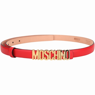 MOSCHINO 拋光金字母光滑小牛皮細版腰帶(紅色)