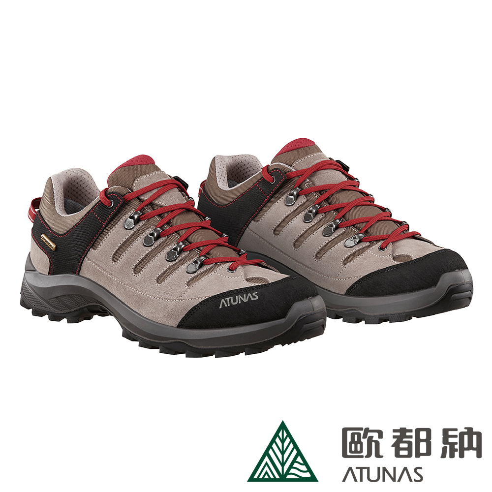 【ATUNAS 歐都納】男防水透氣耐磨防滑低筒登山鞋/健行鞋GC-1803灰紅