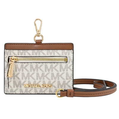 MICHAEL KORS TRAVEL金屬LOGO滿版MK橫式證件夾(白/咖)