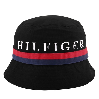 TOMMY HILFIGER- 經典紅藍槓條TOMMY字母漁夫帽(素面黑)S~M