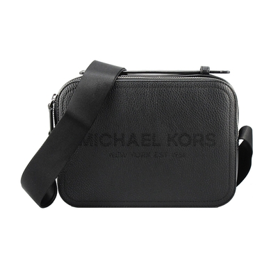 Michael Kors COOPER新款壓印LOGO雙拉鍊手提/肩背/斜背包(黑)