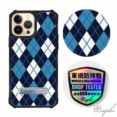 apbs iPhone 13 Pro Max / 13 Pro / 13 專利軍規防摔立架手機殼-英倫菱格紋藍