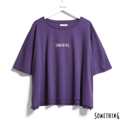 SOMETHING 寬版鐵塔LOGO短袖上衣-女-紫色