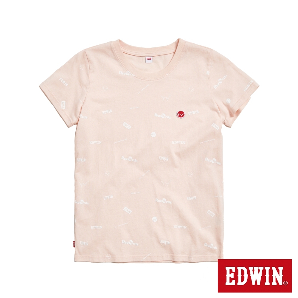 EDWIN Y2K 滿版印花布短袖T恤-女-淡粉紅