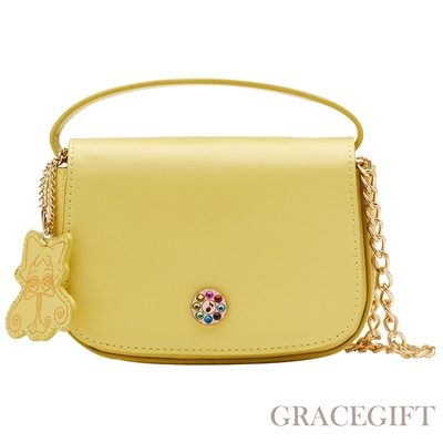 【Grace Gift】小魔女DoReMi聯名-精靈蕾蕾吊飾馬鞍包 黃