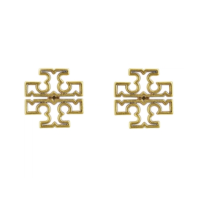 TORY BURCH BRITTEN仿舊復古簍空顛倒雙T設計穿式耳環(金)