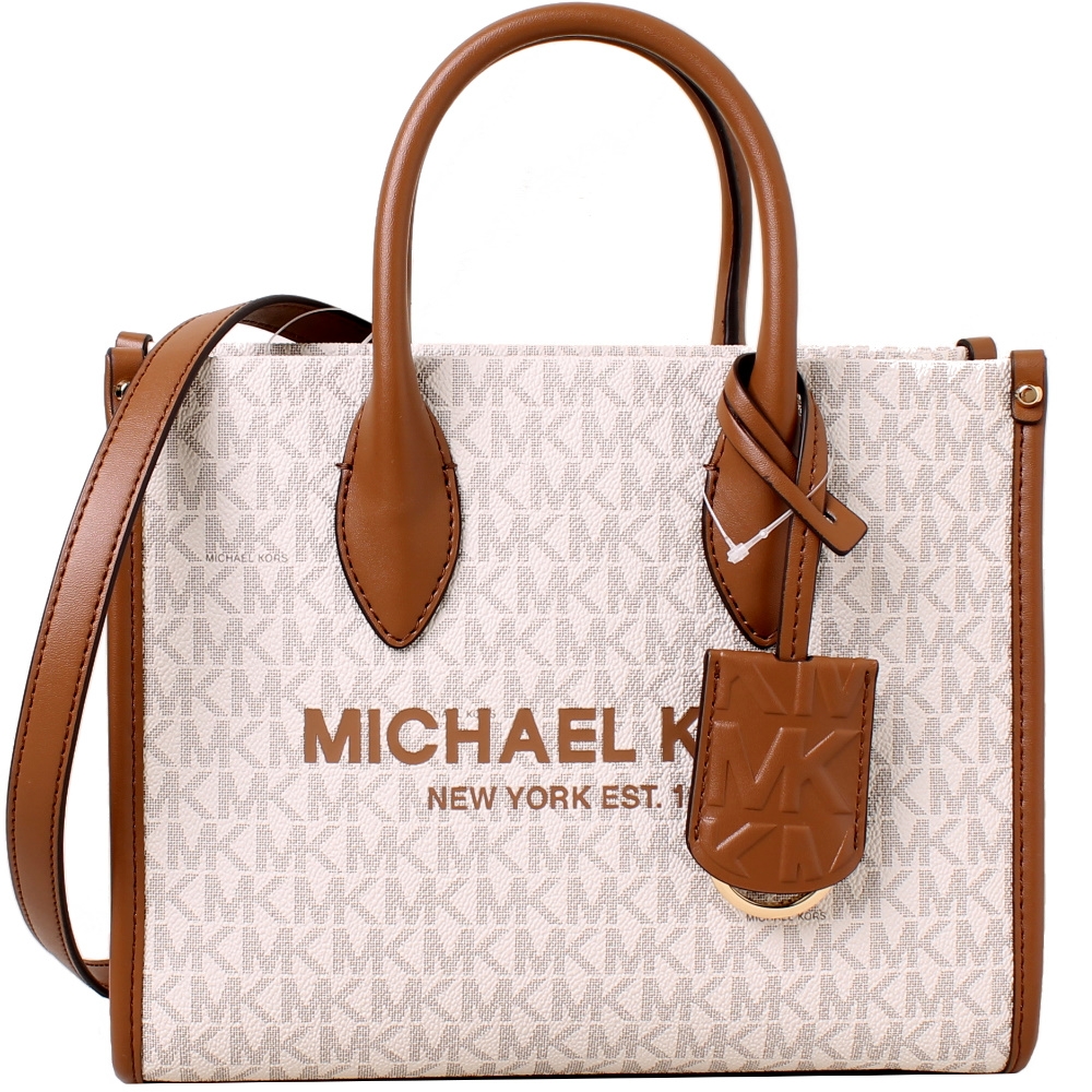 MICHAEL KORS MIRELLA 滿版LOGO拼接手提斜背托特包-香草白