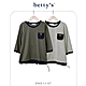 betty’s貝蒂思　素面口袋條紋抽繩七分袖T-shirt(共二色) product thumbnail 1