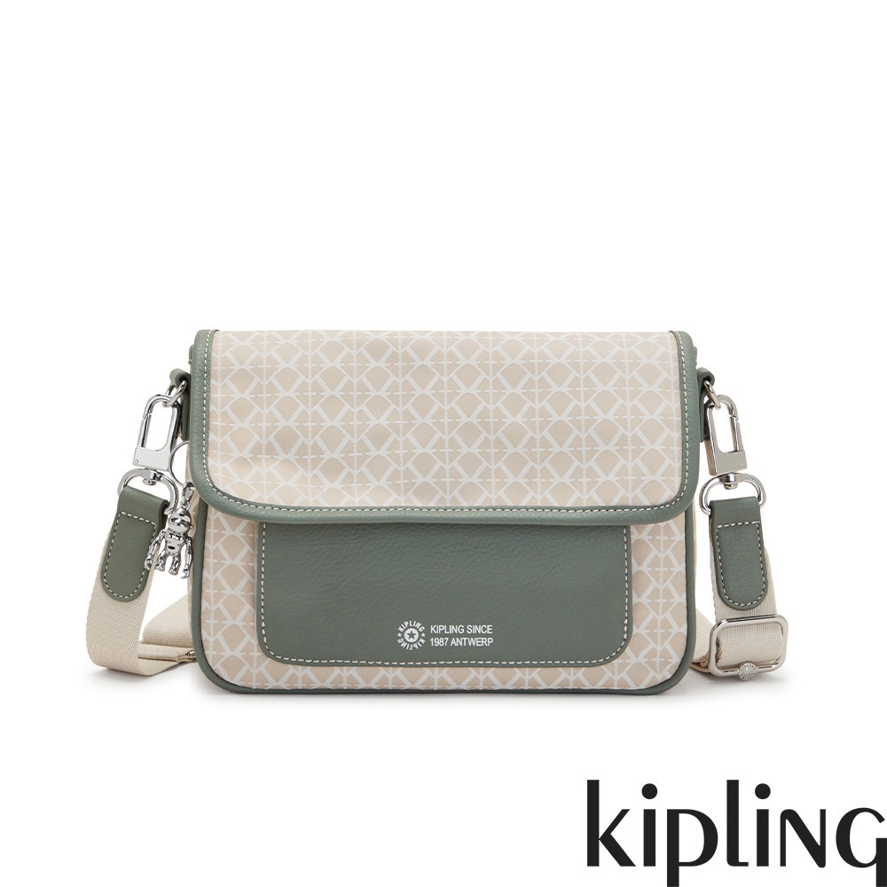 Kipling 米白菱格撞色翻蓋小相機包-INAKI