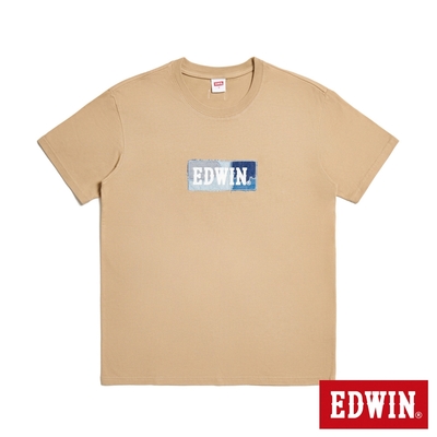EDWIN 再生系列 刺繡BOX LOGO短袖T恤-男-淺卡其