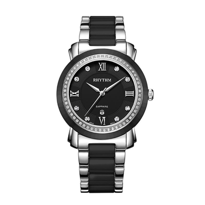 RHYTHM日本麗聲 歐式英倫款日期顯示陶瓷腕錶-黑/45mm