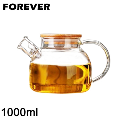 日本FOREVER 日式竹蓋耐熱玻璃把手花茶壺1000ML