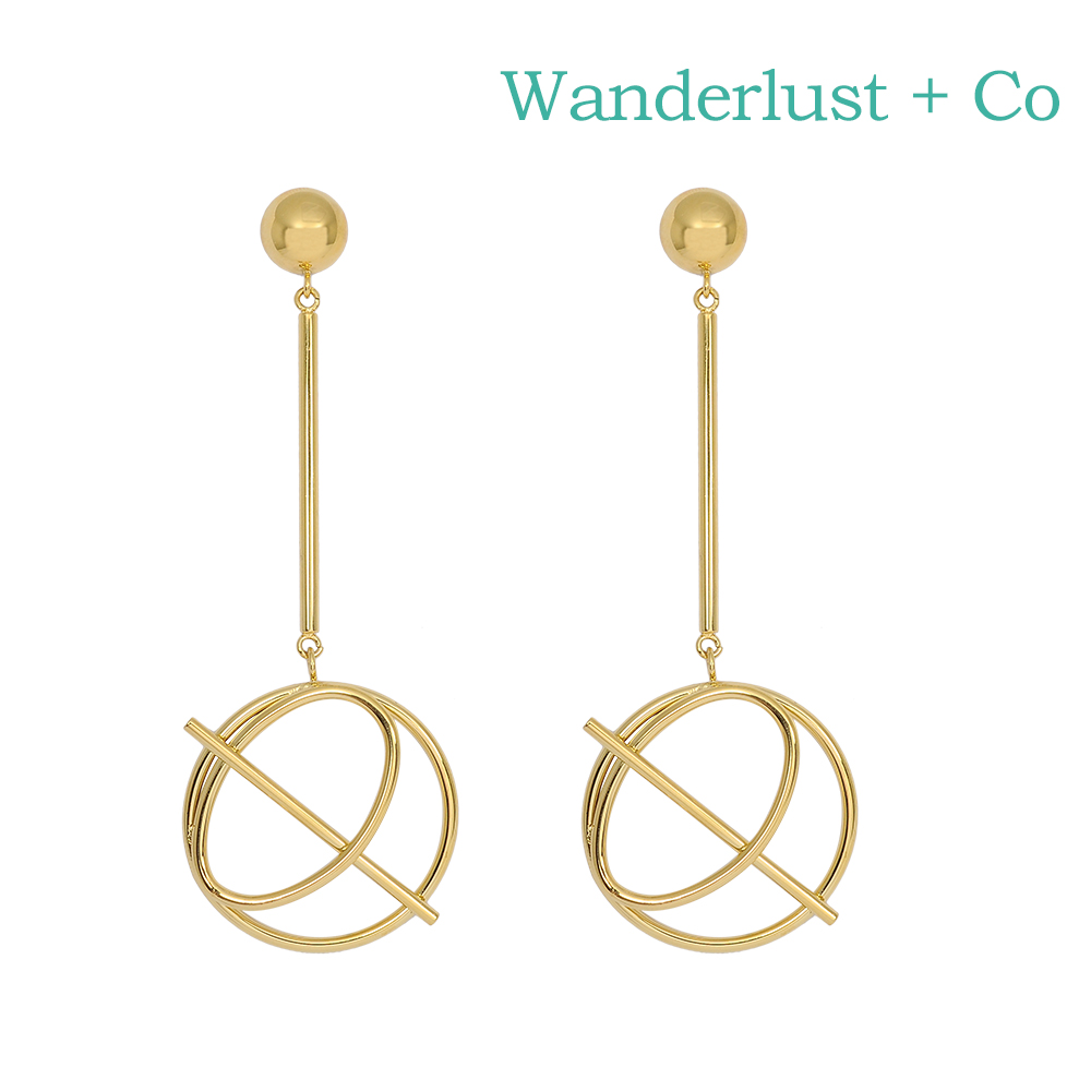 Wanderlust+Co 澳洲時尚品牌 INFUSION星軌造型垂墜式耳環 金色