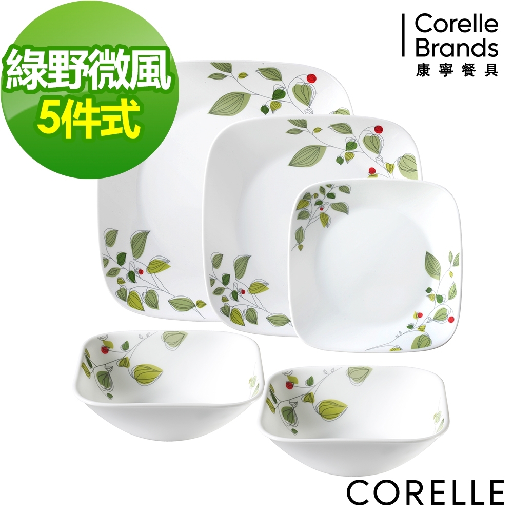 【美國康寧】CORELLE綠野微風5件式方形餐盤組(503)