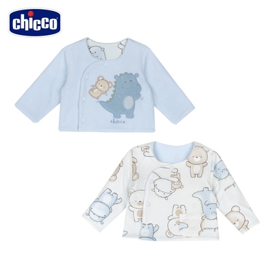 chicco- 粉彩-剪毛絨+滿底印花雙面外套-藍