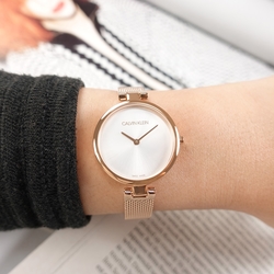 CK 極簡風格 細緻迷人 米蘭編織不鏽鋼手錶-銀白x鍍玫瑰金/28mm