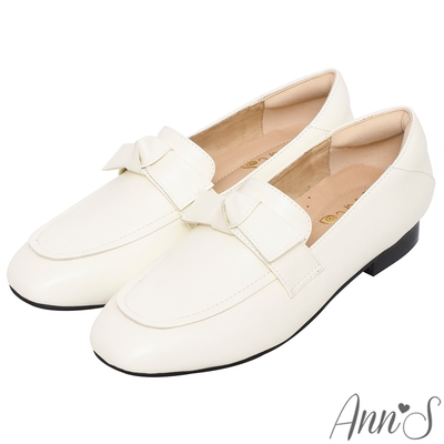 Ann’S氣質形象-單結小方頭平底樂福鞋-白(版型偏小)