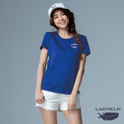 【LACHELN】抗UV吸排彈性印刷女圓領短T恤-L92WA05寶藍