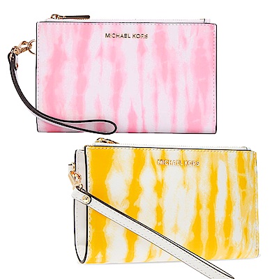 MICHAEL KORS JET SET TIE DYE金字LOGO牛皮6卡扣式手拿長夾(多色)