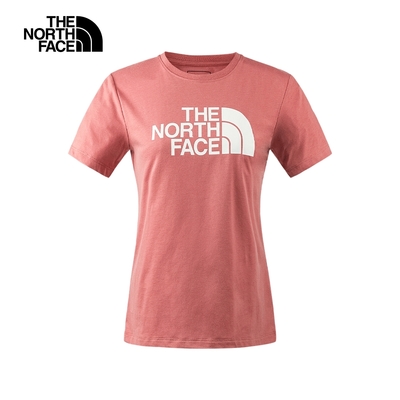 【The North Face 官方旗艦】北面女款紅色吸濕排汗胸前經典品牌LOGO印花休閒短袖T恤｜89QUNXQ