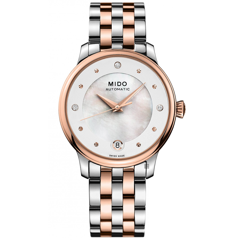 MIDO 美度 官方授權 BARONCELLI 永恆真鑽機械女錶 母親節禮物-34mm M0392072210600