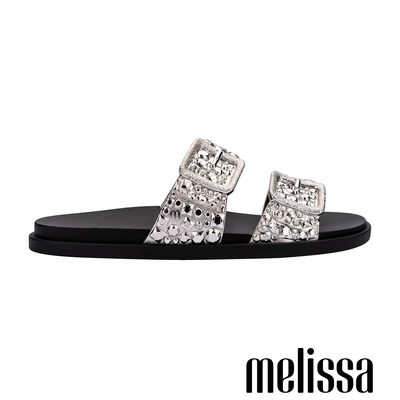 Melissa-雙帶扣飾亮面拖鞋-銀色