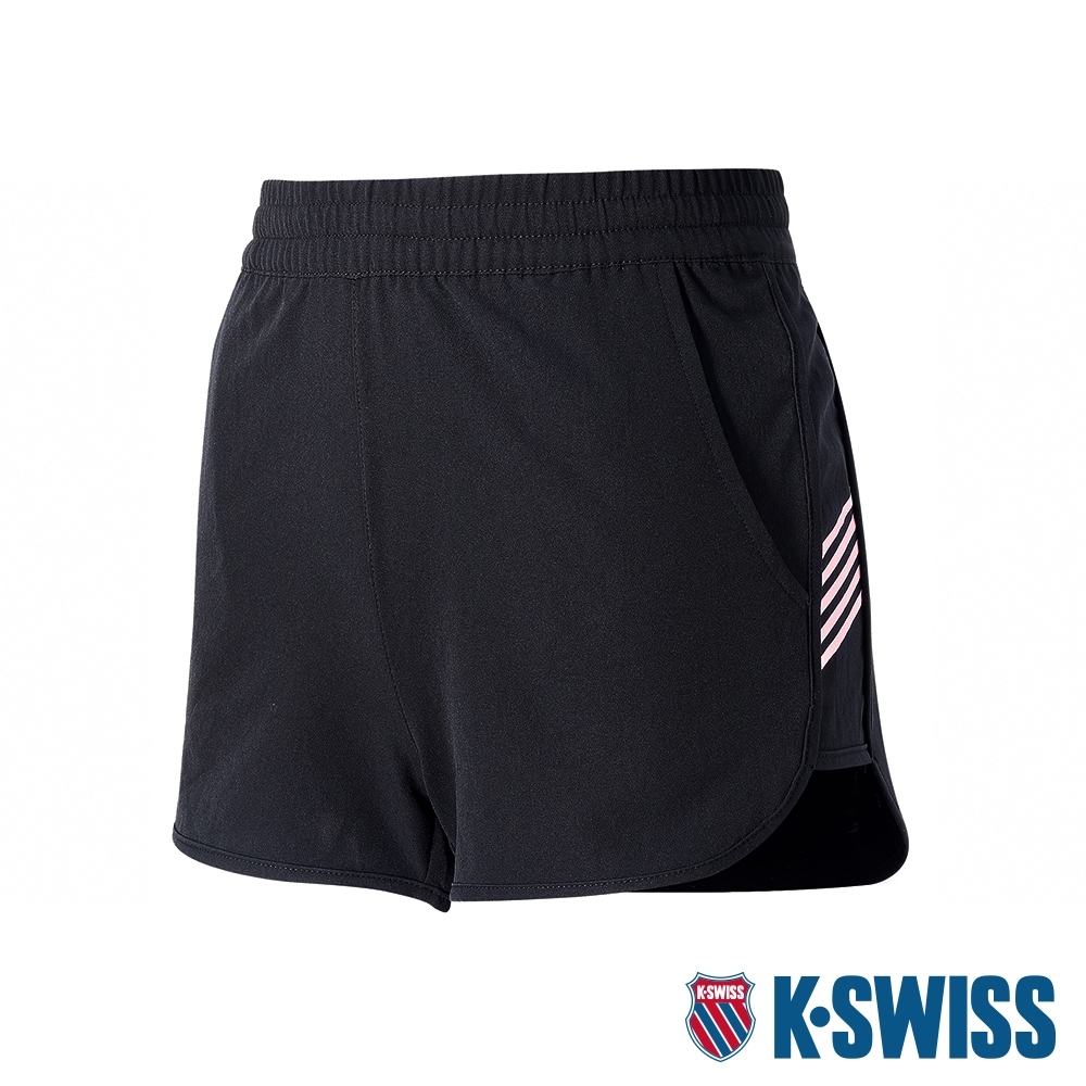 K-SWISS Woven Shorts 3運動短褲-女-黑/粉紅