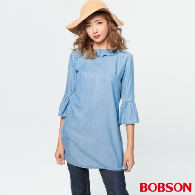 BOBSON 女款荷葉領喇叭袖洋裝