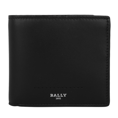 BALLY Scrasai 烙印銀字牛皮革8卡短夾(黑)