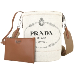 PRADA 品牌帆布肩背水桶包