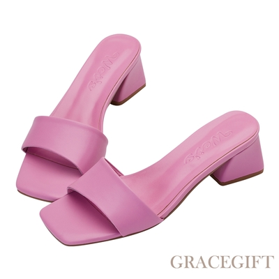 【Grace Gift】唐葳訂製-優雅恬夏斜寬帶拖鞋 紫
