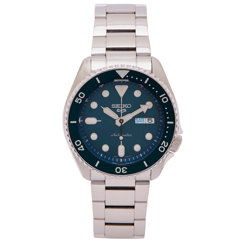 SEIKO 5號機械sport系列不鏽鋼錶帶款手錶 (SRPD61K1)-綠面X綠框/42mm