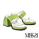 拖鞋 MISS 21 微酷個性撞色寬帶水台大方頭胖胖高跟拖鞋－綠 product thumbnail 1