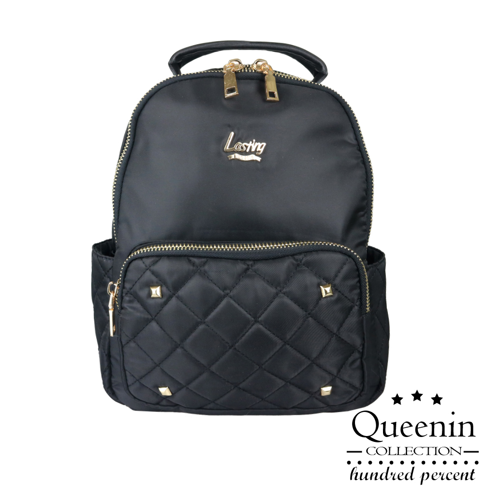 DF Queenin流行 - 時尚指標經典菱格防潑水後背包-共2色