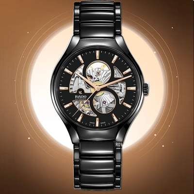 RADO 雷達表 最新True Round Automatic Open Heart真我鏤空 芯運黑40㎜ R01 (R27107172)