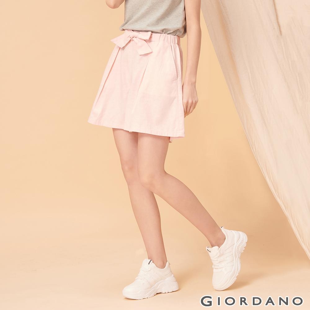 GIORDANO 女裝棉麻蝴蝶結綁帶短褲-34 薔葳粉紅