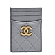 CHANEL 經典刻紋金色雙C LOGO菱格粒紋牛皮萬用卡夾(灰色) product thumbnail 1