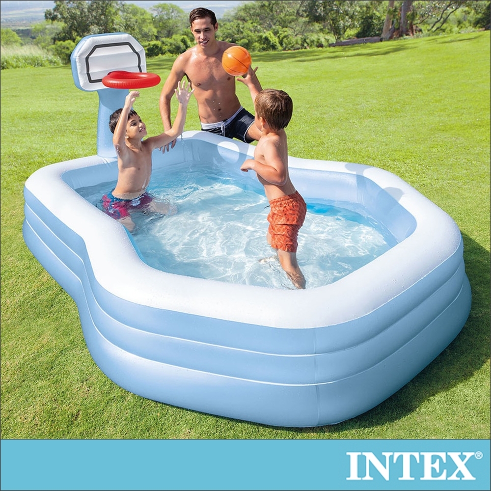 INTEX 灌籃高手大型充氣泳池257x188x135x深34cm(790L)適3歲以上(57183)