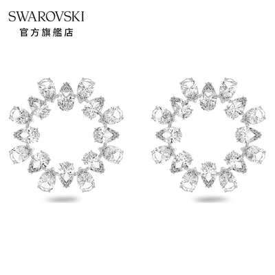 SWAROVSKI 施華洛世奇 Millenia 穿孔耳環白色, 鍍白金色