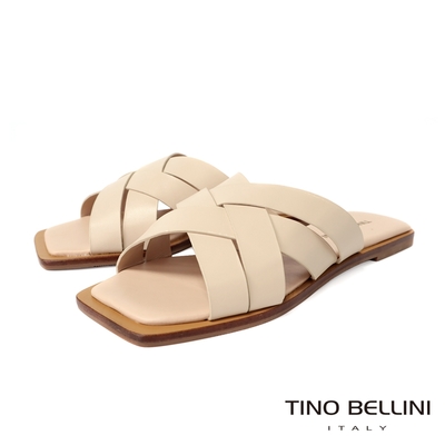 TINO BELLINI 巴西進口簡約編織全真皮涼拖鞋FSQT012(裸棕)