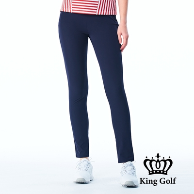【KING GOLF】女款素面合身高彈力舒適彈性高爾夫球長褲-深藍色