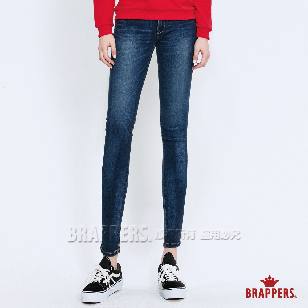 BRAPPERS 女款 新美腳Royal 系列-中低腰彈性牛角刺繡窄管褲-深藍