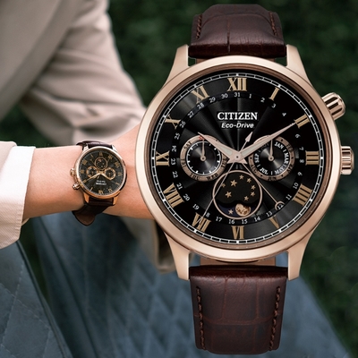 CITIZEN星辰 GENT S系列 光動能星空月相羅馬腕錶 母親節 禮物 42mm/AP1059-19E